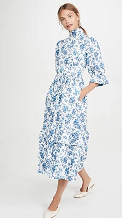 Meadows Dresses & Skirts - Meadows Clematis 3/4 Sleeve Mock Neck Midi Shirt Dress In Big Blue Floral US 6